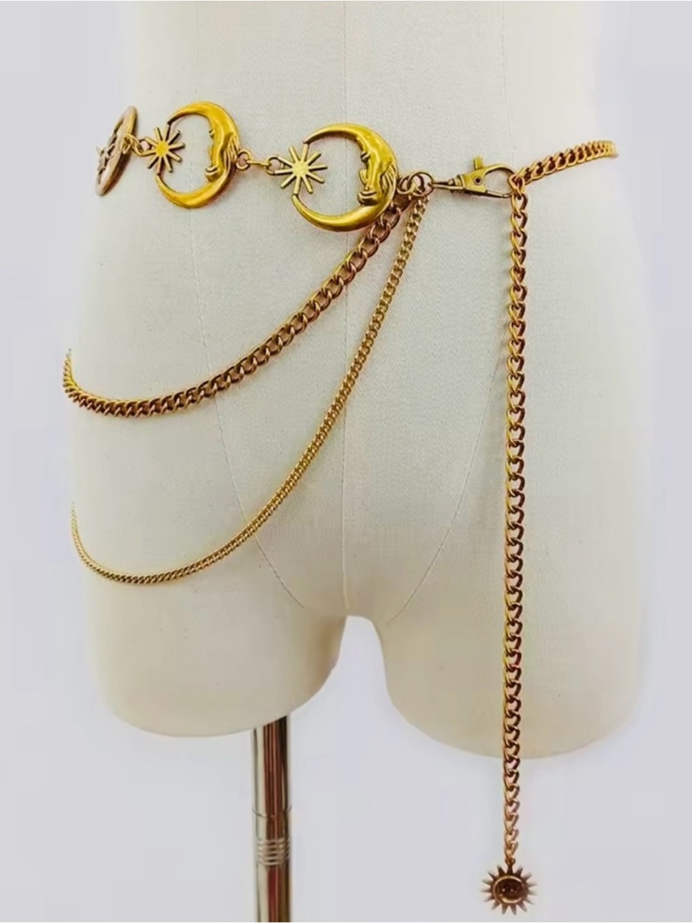 Vintage Gold Celestial Moon & Star Chain Waist Belt